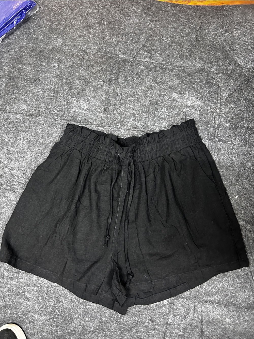 High-Waist Black Linen-Blend Drawstring Shorts for Women